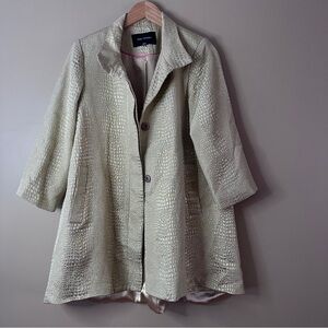 Pink Tartan Gold Metallic A-Line Collared Jacket, Slightly Oversized, Occasion